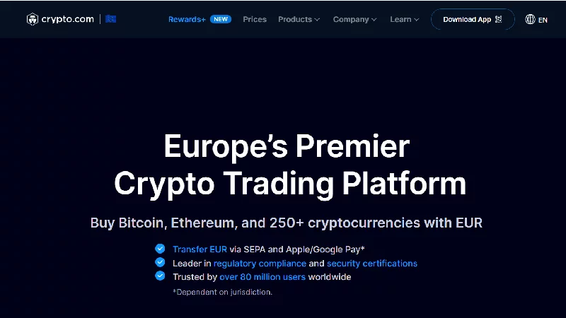 Crypto.com alacsony d&iacute;j&uacute; kriptotőzsde.
